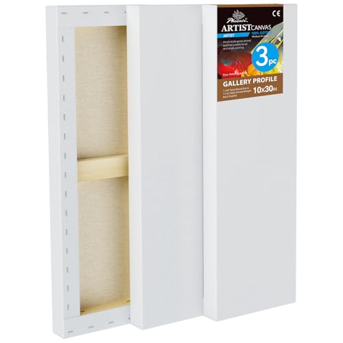 PHOENIX 10x30 Inch 3 Pack Gallery Canvas - 1.5 in Thick Large Skinny Canvases for Painting - Deep Edge 100% Cotton 11 Oz. Gesso Primed White Blank Professional Canvas Oil & Acrylic Paints - size: 10"x30", style: Gallery