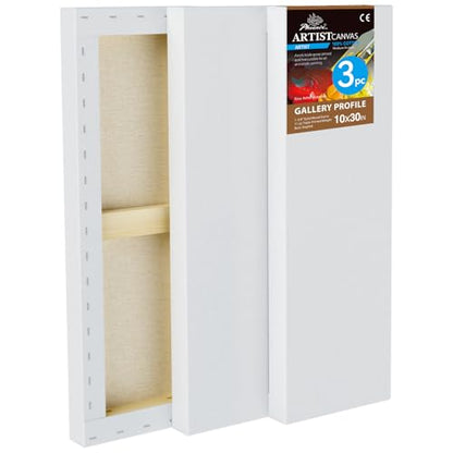 PHOENIX 10x30 Inch 3 Pack Gallery Canvas - 1.5 in Thick Large Skinny Canvases for Painting - Deep Edge 100% Cotton 11 Oz. Gesso Primed White Blank Professional Canvas Oil & Acrylic Paints - size: 10"x30", style: Gallery