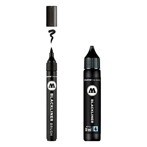 Molotow Blackliner Brush and Refill (Highly Pigmented, Permanent Ink), 1 Piece, with 1 Refill for Blackliner 30ml - style: Brush and refill