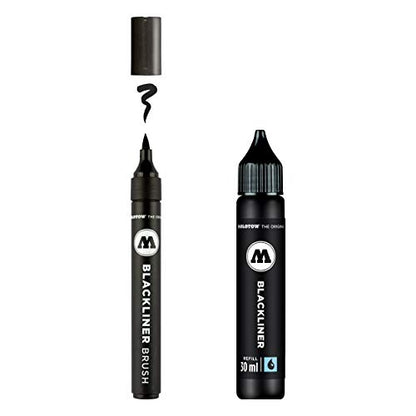 Molotow Blackliner Brush and Refill (Highly Pigmented, Permanent Ink), 1 Piece, with 1 Refill for Blackliner 30ml - style: Brush and refill