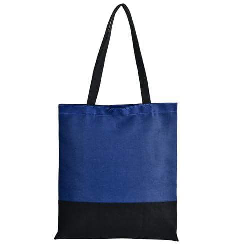 Canvas Tote Bag with Zipper for Women, Halloween Trick or Treat Bags Bulk | 13.8" x 15.3" Fashionable Two-Tone Cotton Tote Bag for Crafts, DIY Your Creative Designs - color: [A1] Blue / Black