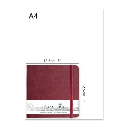 5" x 5" Hardcover Sketch Book,58 Sheets Small Mixed Media Pocket Sketch Pad | PU Cover,150 GSM Acid Free Artist Drawing Paper,Travel Journal Blank Notebook for Adults Sketching,Illustration. - color: 150gsm PU-wine red