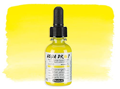 Schmincke - AQUA DROP, liquid, pigment-based watercolour,lemon yellow in 30 ml pipette bottle, 24200034, for watercolorpainting, urban sketching, calligraphy, handlettering, lightfast - color: 200 lemon yellow