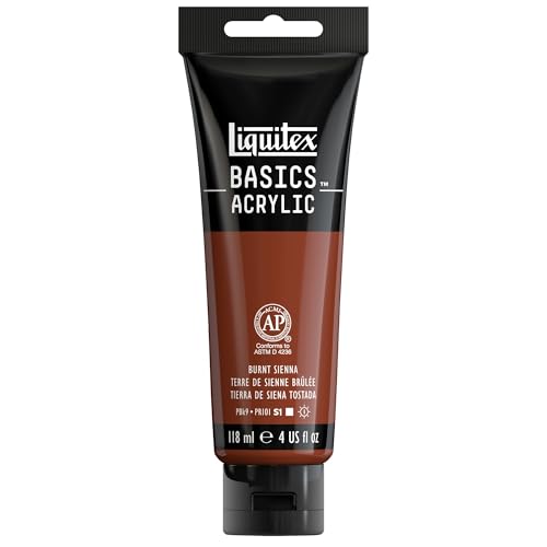 Liquitex BASICS Acrylic Paint, 4-oz Tube, Burnt Sienna | Medium Viscosity, Satin Finish, Lightfast, Fine Art Pigments, Range of Opacities, Easy Blending - color: Burnt Sienna, size: 4 Fl Oz (Pack of 1)