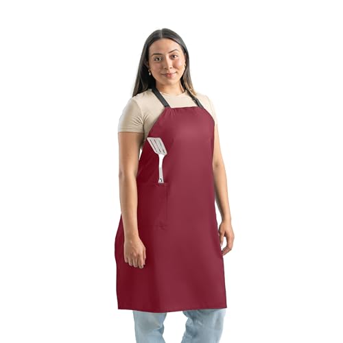 Waterproof Aprons For Men and Women with Pockets | 35" Long Work Aprons for Dishwashing, Dog Grooming, Cleaning - Plastic Dishwasher Apron - Water Resistant Kitchen Apron - color: Red