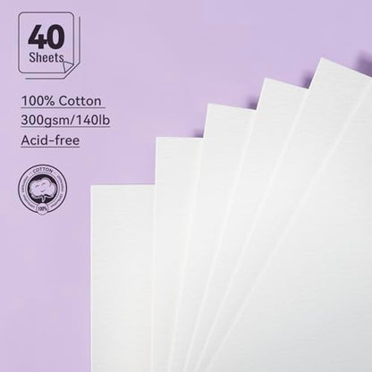 Watercolor Paper Refill-5.1 x 4.3 in, 2-Pack – 100% Cotton 140LB (300GSM) Acid-Free Cold Press Paper, 20 Sheets per Pad (40 Pages Total), for Painting, Sketching & Mixed Media - size: 5.1 x 4.3 in
