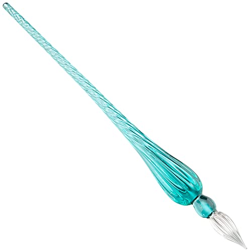 Jacques Herbin - Ref 21433T - Traditional Glass Quill Pen with Gift Box - Turquoise Colour - 18cm Long, Suitable for Fountain Pen Ink, Handmade, Twisted Glass Threads - color: Turquoise