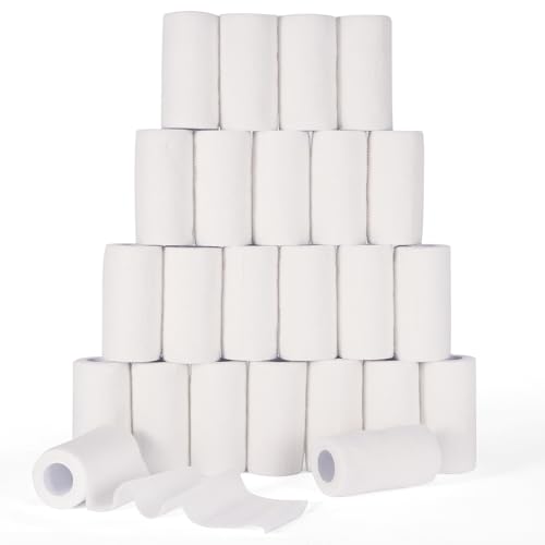 24 Pack Self Adhesive Bandage Wrap, 2” x 5 Yards Cohesive Medical Tape Elastic Grip Tape Black Sports Tape Athletic for Ankle, Wrist Sprains, Pet First Aid (White, 4 Inch) - color: White, size: 4 Inch