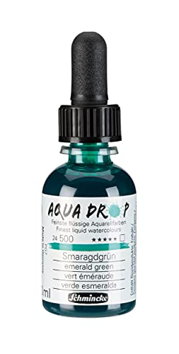 Schmincke - AQUA DROP, liquid, pigment-based watercolour, emerald green in 30 ml pipette bottle, 24500034, for watercolorpainting, urban sketching, calligraphy, handlettering, lightfast - color: 500 emerald green