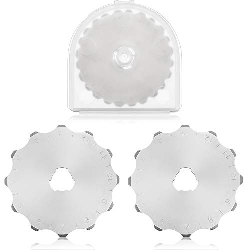 Mudder 2 Pieces Perforating Rotary Cutter Blades Stitch Rotary Replacement Blades with Plastic Box for Crochet Cutting Crafting Sewing Leather Paper Cardstock(Sliver,45mm,Dashed) - color: Sliver, size: 45mm, style: Dashed