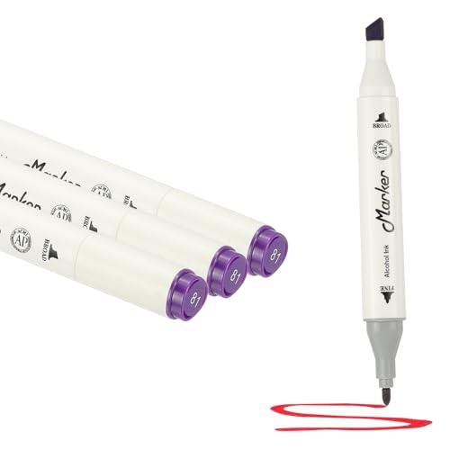 PATIKIL Dual Tip Markers, 3 Pcs Dual Tip Alcohol Markers Set White Barrel with Brush Tip and Fine Tip for Illustration Artist Adult Coloring Drawing Permanent Sketching, Purple - color: Purple
