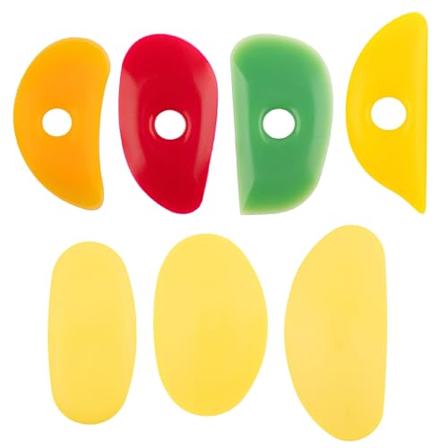 Framendino, 7 Pack Soft Rubber Rib Silicone Ceramics Tools Smooths Shapes Sculpting Pottery Clay Tool for DIY (Yellow)