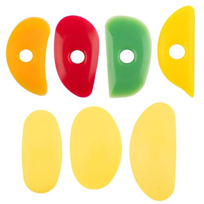 Framendino, 7 Pack Soft Rubber Rib Silicone Ceramics Tools Smooths Shapes Sculpting Pottery Clay Tool for DIY (Yellow)