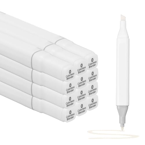 PATIKIL Dual Tip Alcohol Art Markers, 12 Pcs White Barrel Alcohol Markers with Brush Tip and Fine Tip for Illustration Artist Adult Coloring Drawing Permanent Sketching, Transparent - color: Transparent