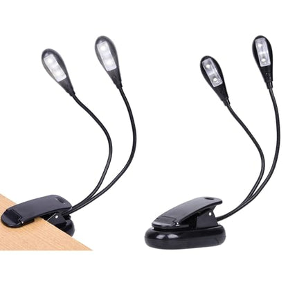 2 Pack Music Stand Light, Clip on Piano Light, USB and AAA Battery Operated, Eye Caring LED Book Lights, 2 Arm x 2 Brightness Levels, Ideal for Piano, Sheet Music, Orchestra, Guitar - size: 2 Pack