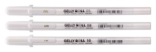 Sakura Gelly Roll Basic White Gel Pen Set of 3, Assorted Sizes | Opaque Pens for Highlights, Drawing & Crafts - size: 3 Count (Pack of 1)