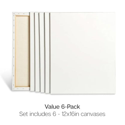 KINGART 805-6 Stretched White Canvas for Painting, 12 x 16 Inch, Pack of 6 | 100% Cotton, Triple Primed Acid-Free Gesso, Ready to Paint, 5/8" Profile, Back-Stapled - size: 12 x 16 Inch