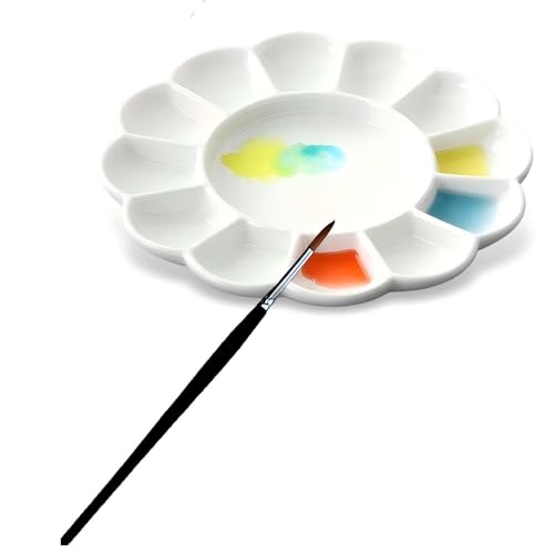 Porcelain Watercolor Palette, CeramicPaint Mixing Tray(8*8'' 13-Well Round) | Artist’s Porcelain Palette: Premium Ceramic Mixing Tray for All Painting Media ,Watercolor, Gouache, Acrylic & Oil Painting - size: 8"