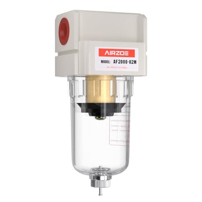AIRZOE 1/4" NPT Air Dryer for Compressor - Air Compressor Water Separator AF2000-02, Manual Drain,5 Micron Brass Element, Poly Bowl - size: 1/4" NPT