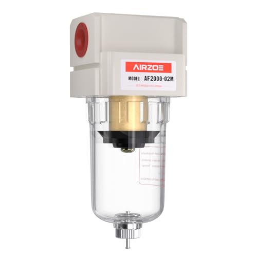 AIRZOE 1/4" NPT Air Dryer for Compressor - Air Compressor Water Separator AF2000-02, Manual Drain,5 Micron Brass Element, Poly Bowl - size: 1/4" NPT