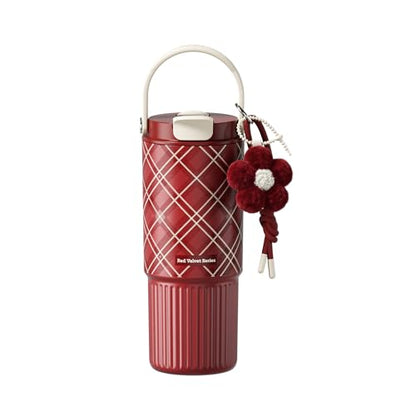 26 oz Insulated Stainless Steel Tumbler with Straw & Handle Plaid - color: Red Velvet
