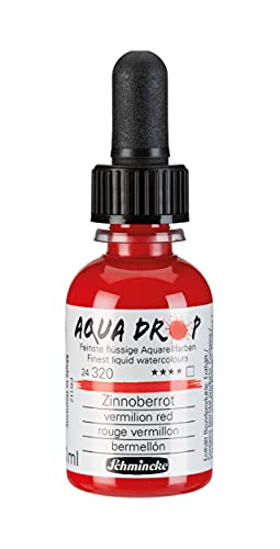 Schmincke - AQUA DROP, liquid, pigment-based watercolour, vermilion red in 30 ml pipette bottle, 24320034, for watercolorpainting, urban sketching, calligraphy, handlettering, lightfast - color: 320 vermilion red