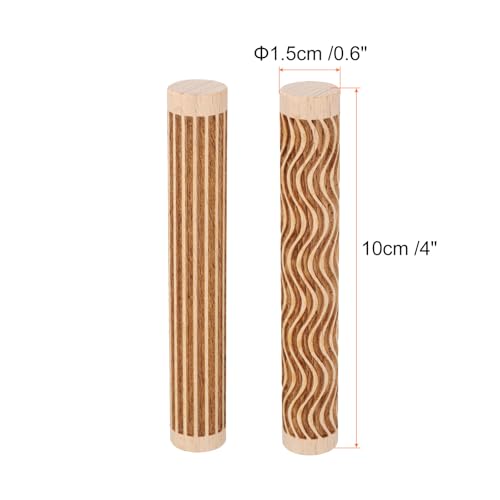 HARFINGTON 2pcs Wood Clay Roller 4" Straight Lines Curved Lines Pattern Rolling Pins Wood Rollers Pottery Tools Wood Grain Texture Rollers for Clay Baking Dough Playdough DIY - style: Straight Lines + Curved Lines