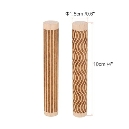 HARFINGTON 2pcs Wood Clay Roller 4" Straight Lines Curved Lines Pattern Rolling Pins Wood Rollers Pottery Tools Wood Grain Texture Rollers for Clay Baking Dough Playdough DIY - style: Straight Lines + Curved Lines