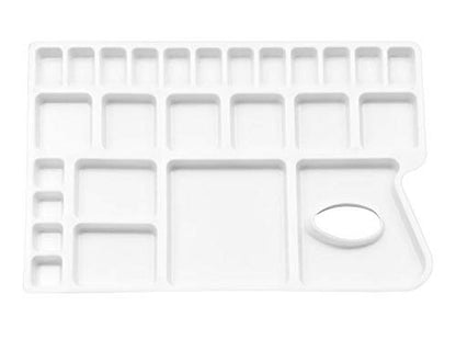 Zahepa Watercolor Palette Tray with Thumb Hole, 20 Wells, Paint Mixing Box | Travel-Friendly Design With Thumb Hole, 16 Color Compartments, 8 Mixing & 2 Water Storage Areas - style: Rectangle - 16 Compartments