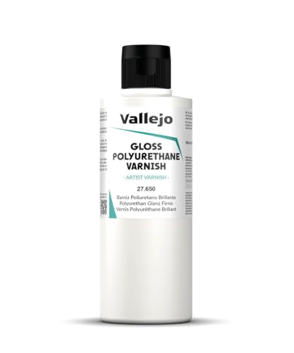 Vallejo - Polyurethane Varnish | Gloss Finish 200 ml. (6.76 fl.oz.) | Extraordinary Hardness & Permanence | Create a Perfect Clear Coat | Scratch Resistant for Outdoor and Indoor Surfaces - style: Gloss 200 ml. (6.76 fl.oz.)