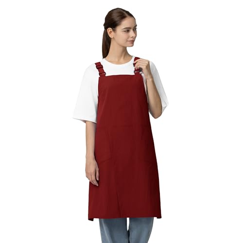 Unisex Waterproof Apron Restaurant Cooking Cafè Flower Shop Baking Kitchen Length Adjustable - color: Red