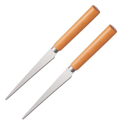 SEWACC 2 Pack Fettling Knife for Clay Wooden Handle Stainless Steel Sculpture Repair Knife Pottery Trimming Tool for Ceramics DIY Sculpting Craft Carving 8.26 in
