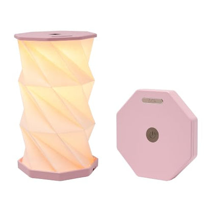 Portable Foldable Table Lamp, Japanese Gift, Paper Lantern Lights | Touch Control Dimmable Lamp with 3 Adjustable Heights, Rechargeable Warm Light, Travel Gifts for Women Men Couples (Pink) - color: Pink