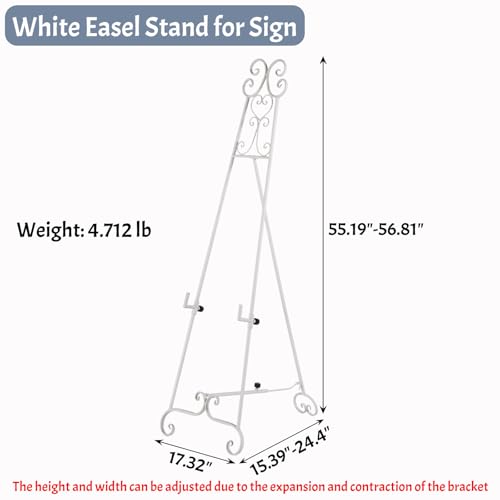 Heavy Duty Easel Stand for Wedding Sign, Adjustable Metal Display Easel - style: Scroll-White