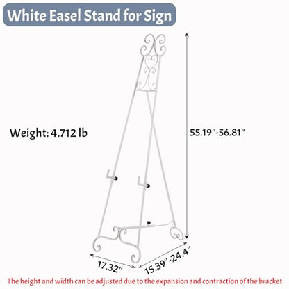 Heavy Duty Easel Stand for Wedding Sign, Adjustable Metal Display Easel - style: Scroll-White