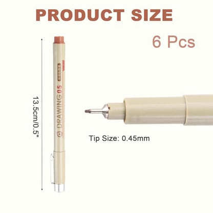MECCANIXITY 05 Fineliner Ink Pens, 6Pcs 0.45mm Brown Micro Pens with Waterproof Archival Ink for Watercolor Sketching Cartoon Technical Drawing - style: 05#