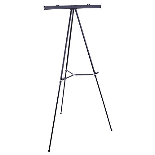 U.S. Art Supply 66" High Boardroom Black Aluminum Flip Chart Easel & Presentation Stand - Adjustable Floor/Tabletop, Portable Tripod, Holds 25 lbs., for Chart Paper, Poster Boards, & Pads