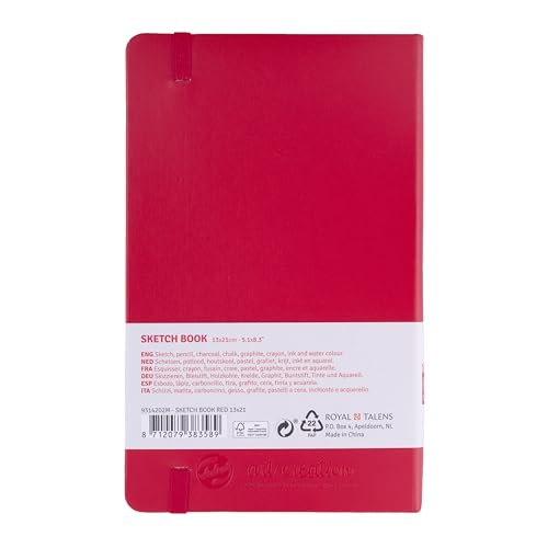 Talens Art Creation Sketchbook Red 13X21 cm, 140 Grams | Hard-Bound Pocket Notebook, 140 GSM/94 lbs Paper, Acid-Free Cream Blank Paper, Ribbon Bookmark and Elastic Closure - color: red, size: 13×21cm