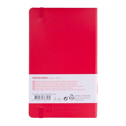 Talens Art Creation Sketchbook Red 13X21 cm, 140 Grams | Hard-Bound Pocket Notebook, 140 GSM/94 lbs Paper, Acid-Free Cream Blank Paper, Ribbon Bookmark and Elastic Closure - color: red, size: 13×21cm