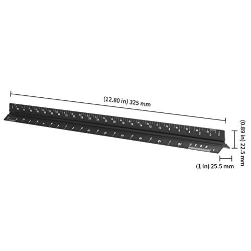KEILEOHO 3 Pack Architectural Scale Ruler, 12 Inch | Imperial Aluminum Architect Scale, Triangular Drafting Ruler for Engineers, Contractors, Black