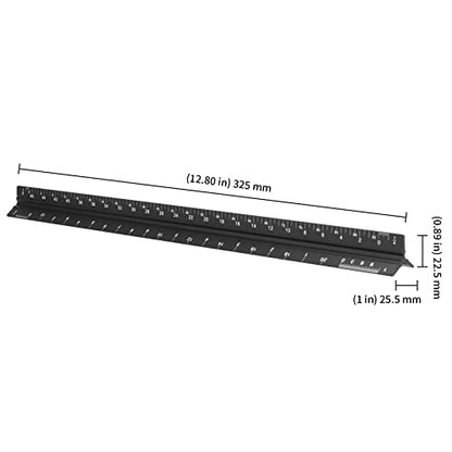 KEILEOHO 3 Pack Architectural Scale Ruler, 12 Inch | Imperial Aluminum Architect Scale, Triangular Drafting Ruler for Engineers, Contractors, Black