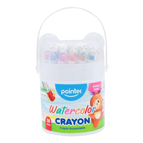 Pointer Watercolor Twistable Crayons – Non-Toxic Art Set for Kids - 36-Pack | 36 Vibrant Colors with Brush, Blendable Pigments, Portable Bear-Eared Storage Jar, Easy Twist-Up Design, Coloring Craft Kit