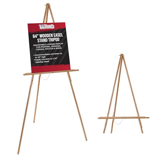 U.S. Art Supply 64" Wooden Easel Stand, Adjustable A-Frame Wood Tripod - color: 1-Easel
