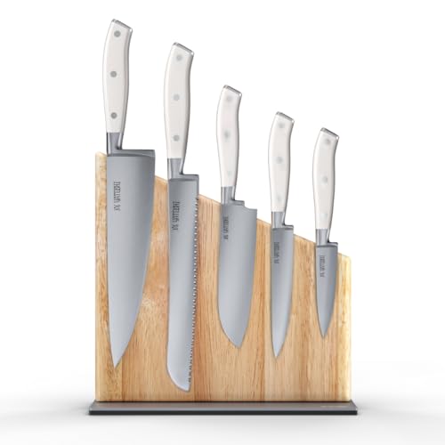 Yatoshi Magnetic Kitchen Knife Block Set 6 Pcs White - Pro Kitchen Knife Set Ultra Sharp High Carbon Steel - color: White, size: 6-Piece