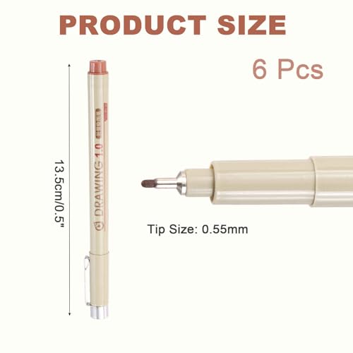 MECCANIXITY 10 Fineliner Ink Pens, 6Pcs 0.55mm Brown Micro Pens with Waterproof Archival Ink for Watercolor Sketching Cartoon Technical Drawing - style: 10#