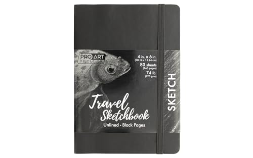 Pro Art Premier Sketch Book Travel 6"x 4" Black 74lb Black 80 Sheets, Sketch Book, Sketchbook, Drawing Pad, Pad, Drawing Paper, Art Book, Paper, Sketchbook for - color: 4x6 Black