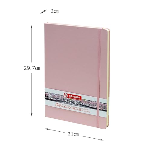 Talens Art Creation Sketchbook, Pastel Pink, 80 Sheets, 8.3 x 11.7 in | Hard-Bound Pocket Notebook, 140 GSM/94 lbs Paper, Acid-Free Cream Blank Paper, Ribbon Bookmark, and Elastic Closure - color: pastel pink, size: 21×30cm