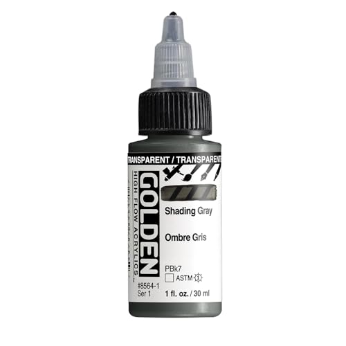 GOLDEN High Flow Acrylics, Transparent Shading Gray, 1 fl. oz. Bottle | Artist grade paint blending the strength of acrylic and versatility of ink for spraying, drawing, staining and mixed media. - color: Transparent Shading Gray
