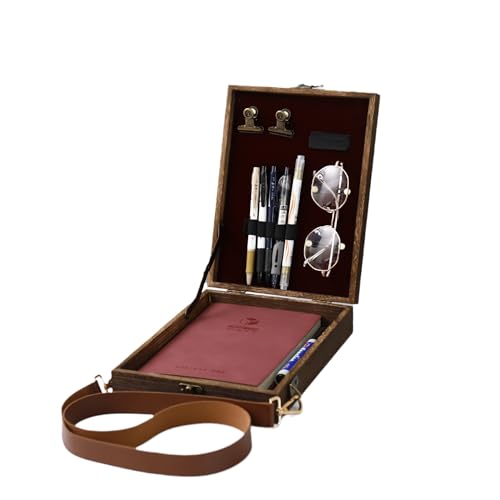 Writers Messenger Wooden Box,Handmade Retro Crossbody Sketch Tool Box,Portable Artist Bag Painting Brush Storage,Sketch Box Easel for Outdoor Painting,Field Note Organizer