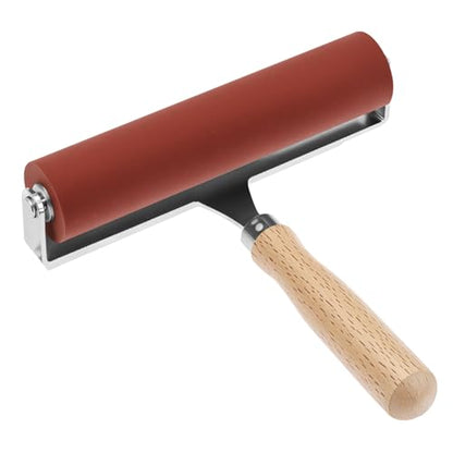 QWORK Soft Rubber Brayer, 6" Steel Frame Roller, 40/42 Durometer Roller for Linoleum, Woodcut, and Soft Block Printing